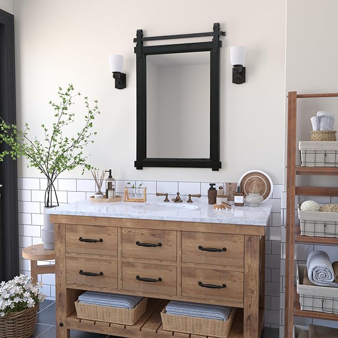 Rustic Barn Door Mirror: 24"x36" Black Farmhouse Wood Frame - Image 4