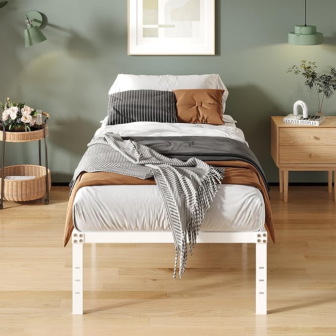 16 Inch White Twin XL Bed Frames, Metal Platform Twin XL Bed Frame - Image 3