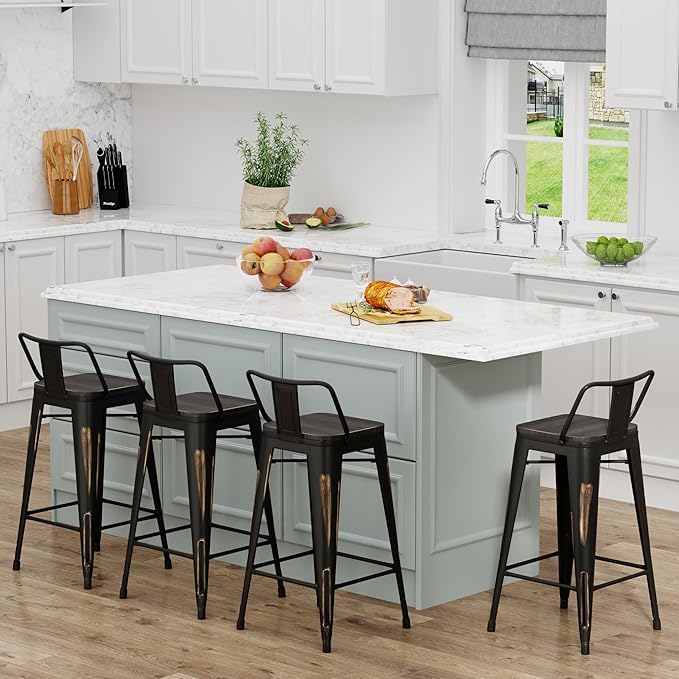 Yongchuang 26 inch Metal Bar Stools Set of 4 Counter Bar Stools Distressed Gold - Image 5