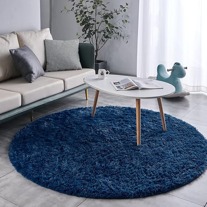 FJZFING Navy Blue Round Rug Ultra-Soft Plush Modern 4x4 Circle Area Rug - Image 2