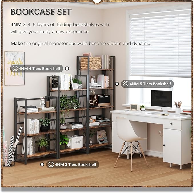 4NM No Assembly Folding Bookshelf, 5-Shelf 62.2" H Collapsible Foldable - Image 6
