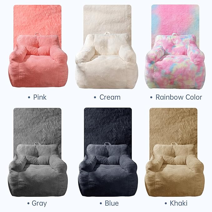Blue Bean Bag Chair Ultra-Soft Faux Fur Large Bean Bag Couch - Image 9