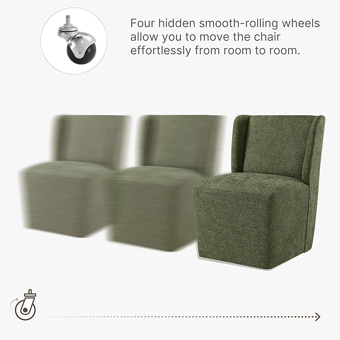Upholstered Dining Chair with Casters Wingback Modern Side Armless Deskchair - Image 4