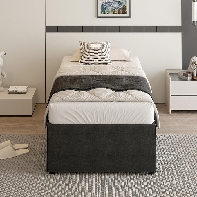 18 Inch Twin Bed Frames with Black Bed Cover, Metal Twin Size Bed Frame No Box - Image 8