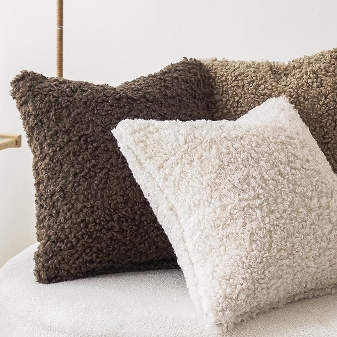 Foindtower 2 Pieces 22x22 Inch Chocolate, Faux Fur Throw Pillow Cover Accent - Image 5