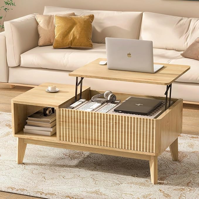 LYNCOHOME Fluted Lift Top Coffee Table by LYNCOHOME