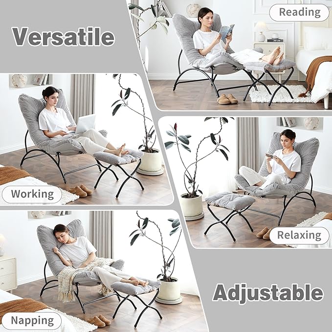Welnow Accent Chair with Ottoman, Lounge Comfy Soft Leisure Metal Frame Reading - Image 5
