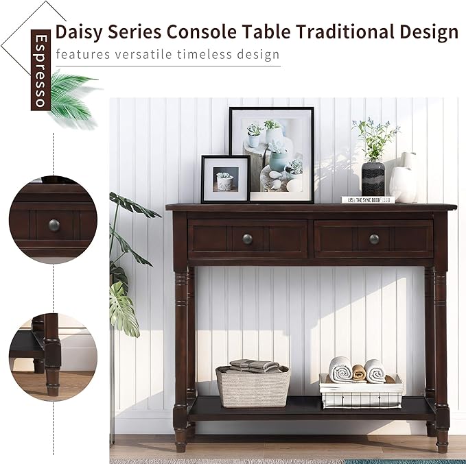 Bellemave Console Table with Drawers, Retro Entryway Table with 2 Drawers and - Image 3