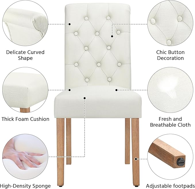 Yaheetech Dining Chairs Set of 2 Fabric Upholstered Dining Room Chairs - Image 4