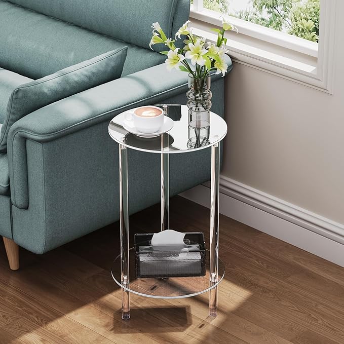 Clear Round Acrylic Side Table for Small Spaces, 11.81" L x 11.81" W x 19.82" H - Image 2