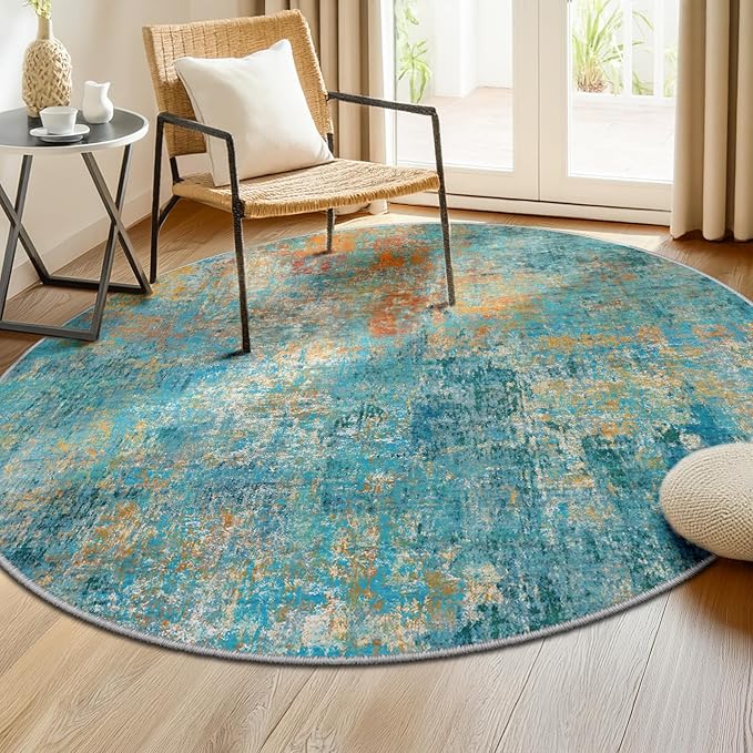 Washable Area Rugs 6ft Non-Slip Modern Abstract Soft by RELEANY
