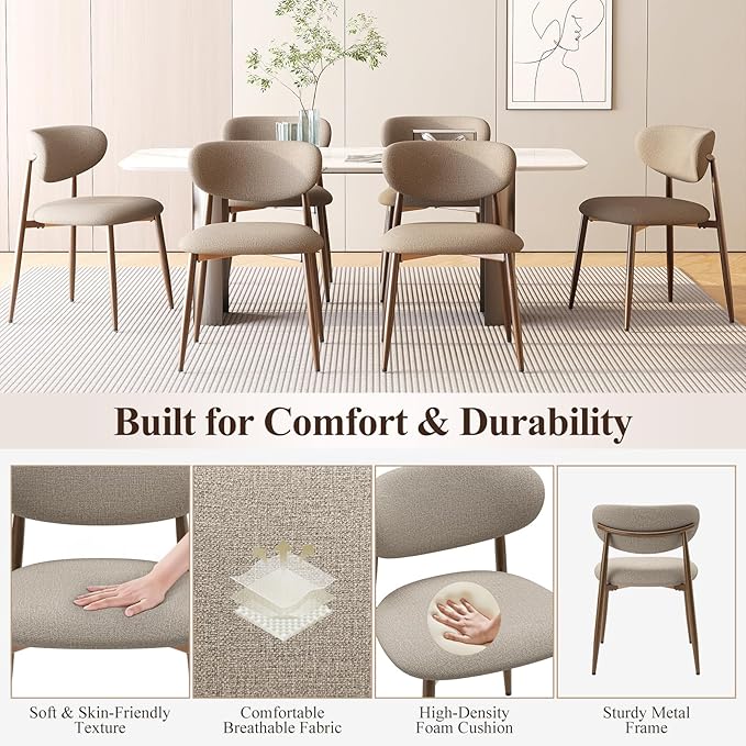 Dining Chairs Set of 6, Ergonomic Fabric Upholstered Seating - Image 4