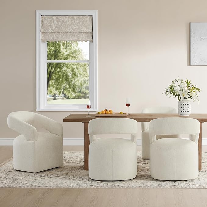 Upholstered Dining Chairs with Casters Easy Assembly Require Modern Barrel - Image 6