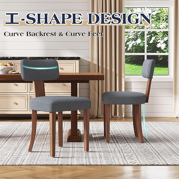 Mid Century Modern Dining Chairs Set of 4, Linen Upholstered Kitchen Chairs - Image 4