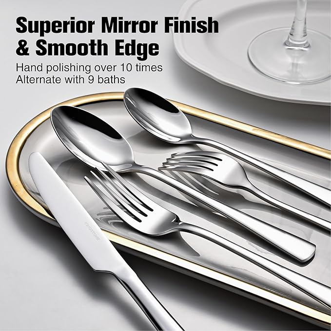 KINGSTONE Silverware Set for 8, 40-Piece Forged 18/10 Stainless Steel Flatware - Image 4