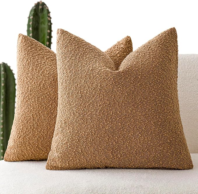 Foindtower Pack of 2 Textured Boucle Throw Pillow Covers Accent Solid Pillow by Foindtower