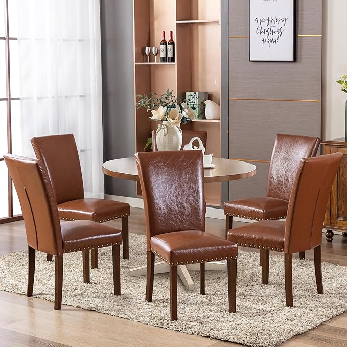 COLAMY Upholstered Parsons Dining Chairs Set of 2, PU Leather Dining Room - Image 4