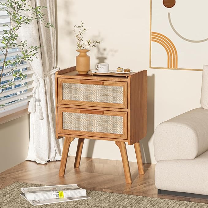 Lerliuo Rattan Nightstands Set of 2, Boho Night Stand - Image 8