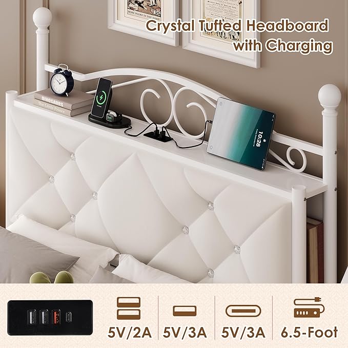 Full Upholstered Canopy Bed Frame - Image 4
