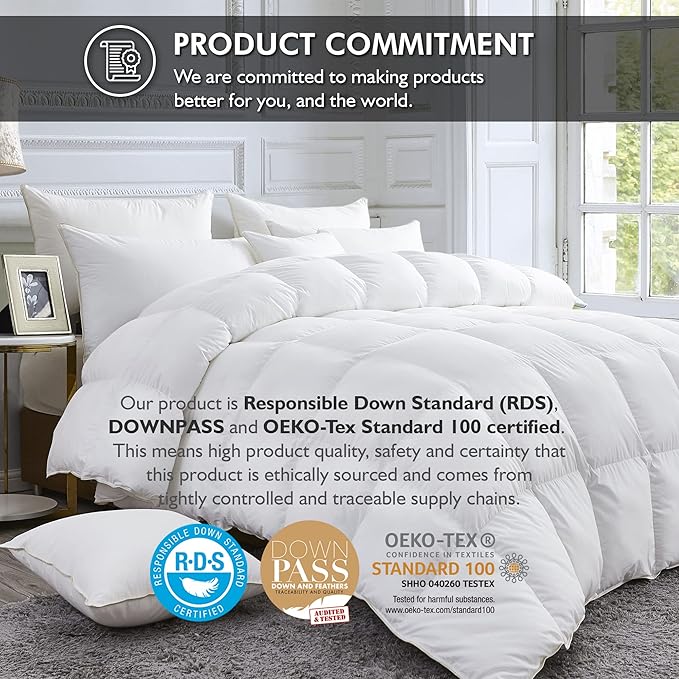 Luxurious White Solid Medium Weight, King Size Goose Feathers Down Comforter - Image 3