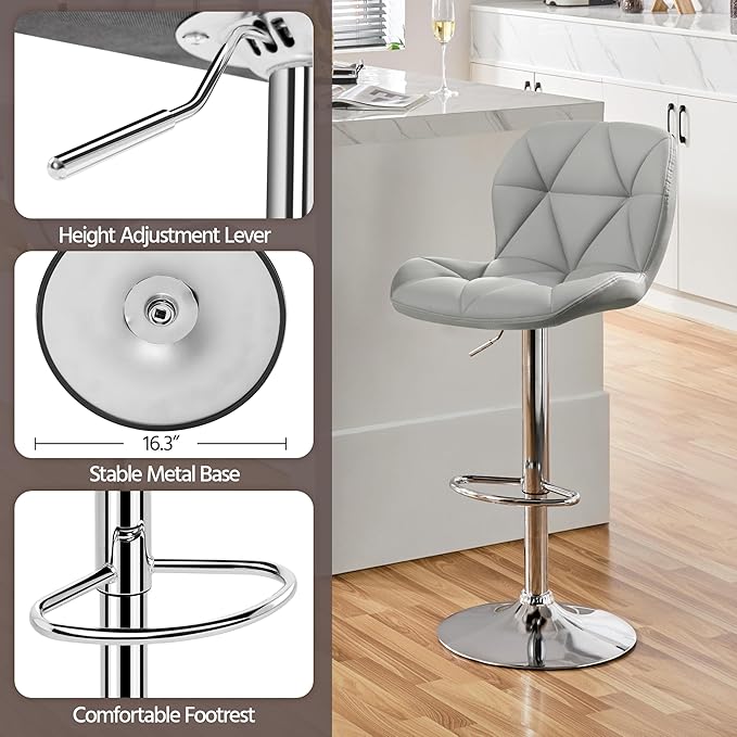 Yaheetech Grey Bar Stools Set of 2, PU Leather Bar Chairs - Image 6