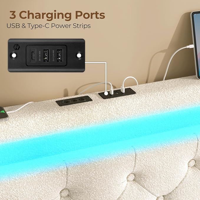 Rolanstar Queen Bed Frame with 4 Storage Drawers and Charging Station, Queen - Image 6
