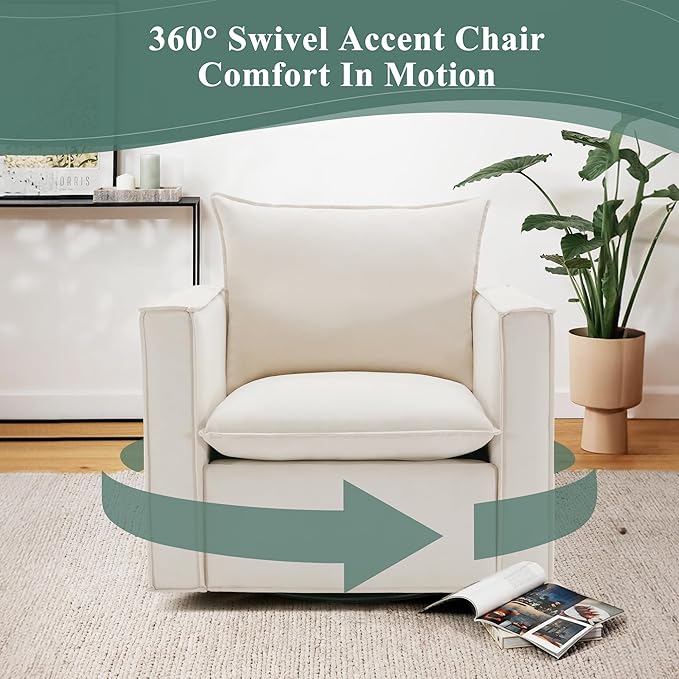 COLAMY Swivel Accent Chair, 34 Inches Upholstered Arm Chair - Image 5