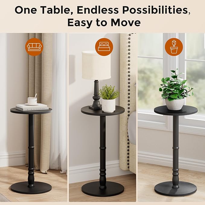 Round Side Tables Set of 2, Solid Wood Pillar - Image 8