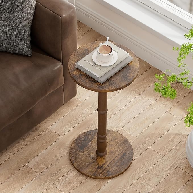 Round Side Table, Solid Wood Pillar - Image 9