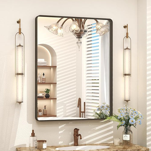24x32 Inch Bronze Framed Bathroom Mirror, Brushed Bronze Metal Vanity Mirror by VANLIOBathroomMirror