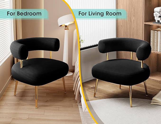 Modern Velvet Accent Chair, Round Upholstered Barrel Armchair - Image 5