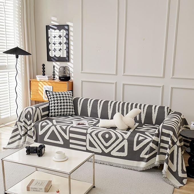 STACYPIK Dark Grey Chenille Couch Covers, Boho Sofa Covers - Image 2