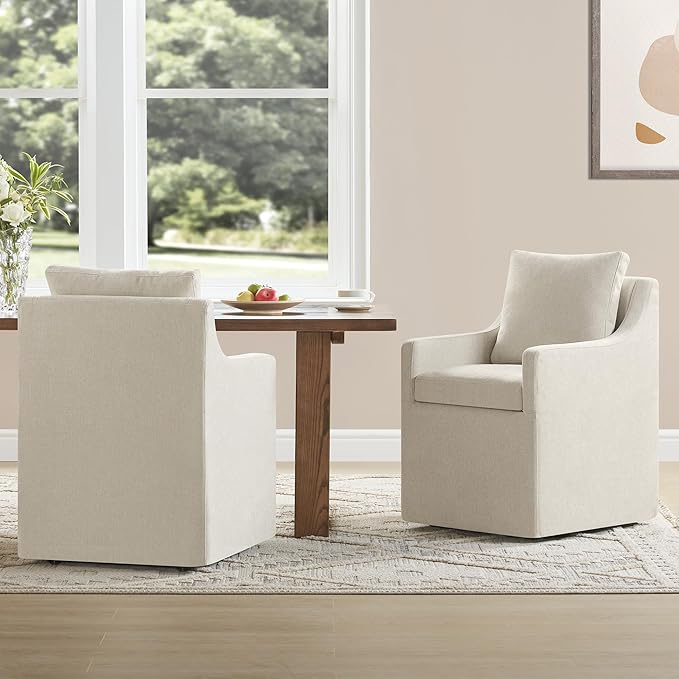 Upholstered Dining Chairs with Casters Washable Cover Side Deskchair with - Image 6