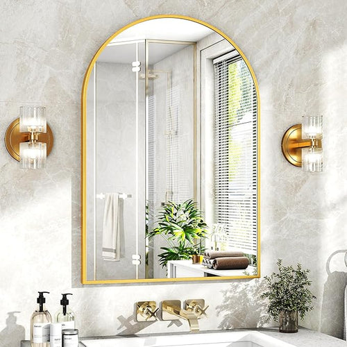 24"x36" Gold Arched Bathroom Mirror by XRAMFY