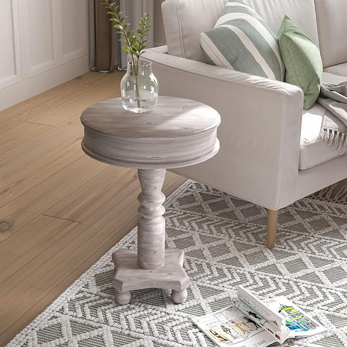 COSIEST Rustic Accent Side Table, Farmhouse Wood Pedestal Table Round End Table by COSIEST