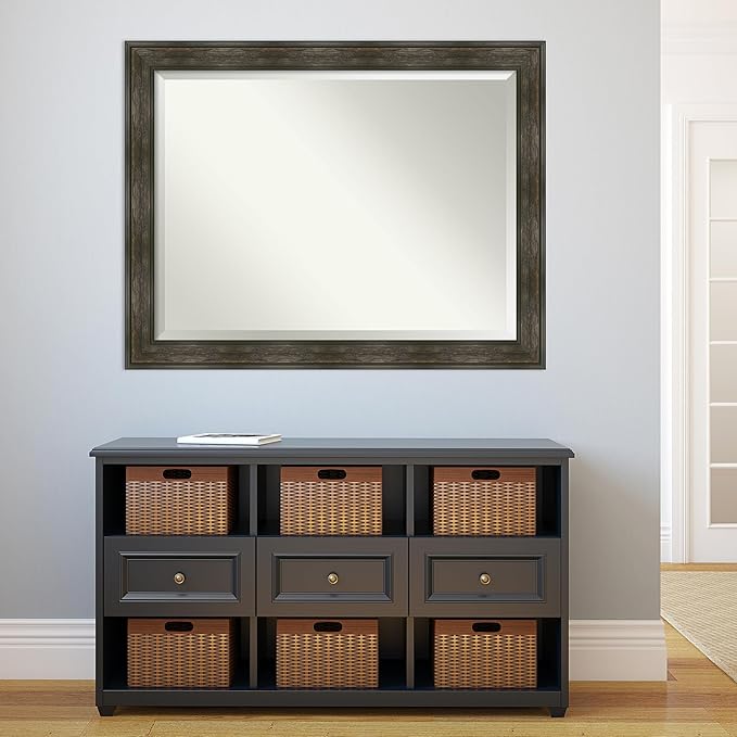 Amanti Art Brown Wall Mirror 36x46 Rail Rustic Char Rectangle Bathroom Mirror - Image 6