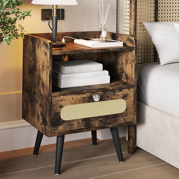 End Table with Diamond Handle, Nightstand/Bedside Table with Charging Station - Image 6