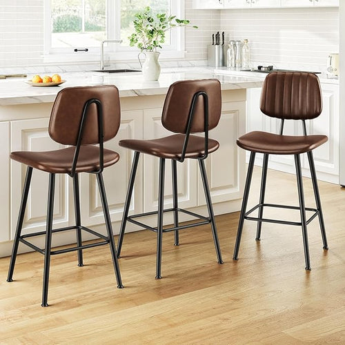 24-Inch Leather Bar Stools Set of 3, Counter Height Barstools by Raynesys