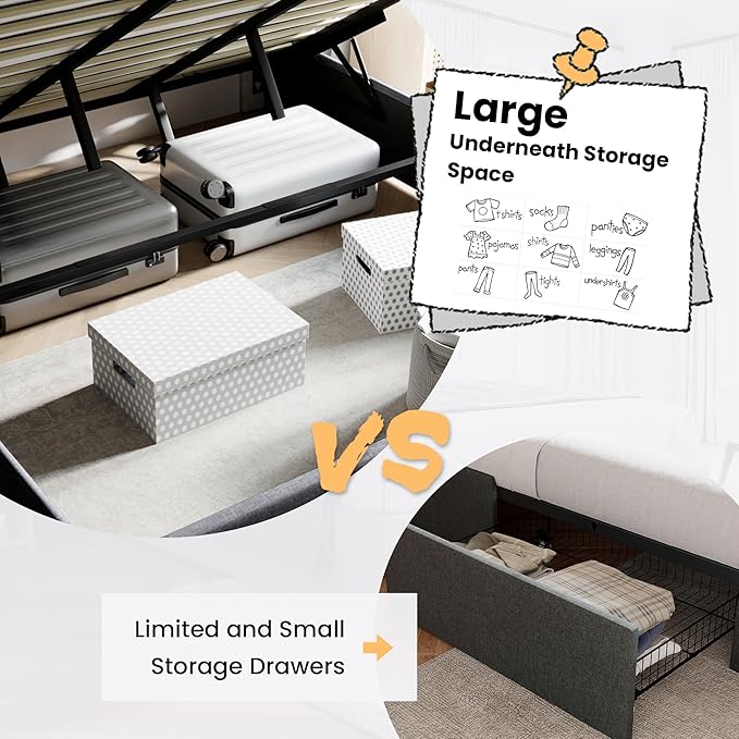 SHA CERLIN Full Size Lift Up Storage Bed/Modern Wingback Headboard/Upholstered - Image 3