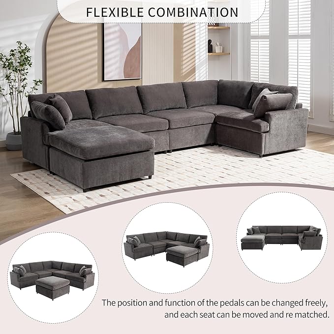 100 Inch U-Shaped Modular Convertible Sectional Sofa - Image 6