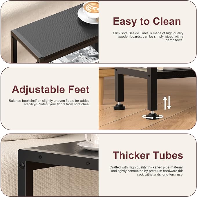 Narrow Side Table for Small Space Set of 2, 3-Tier Small End Table - Image 7