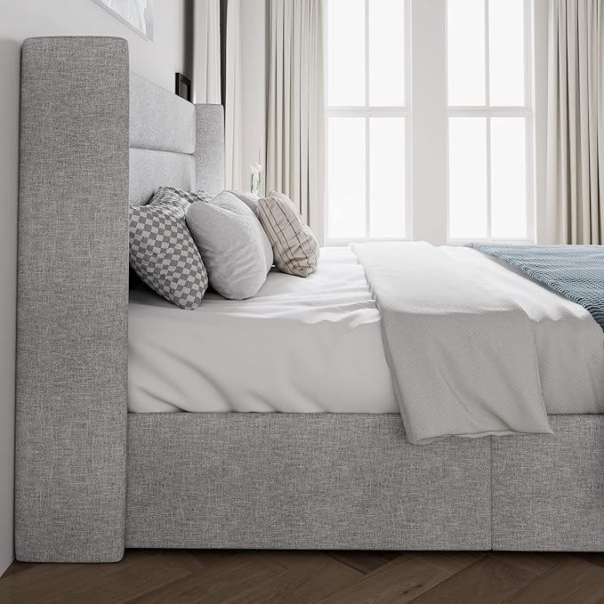 SHA CERLIN Queen Size Lift Up Storage Bed/Modern Wingback Headboard/Upholstered - Image 7