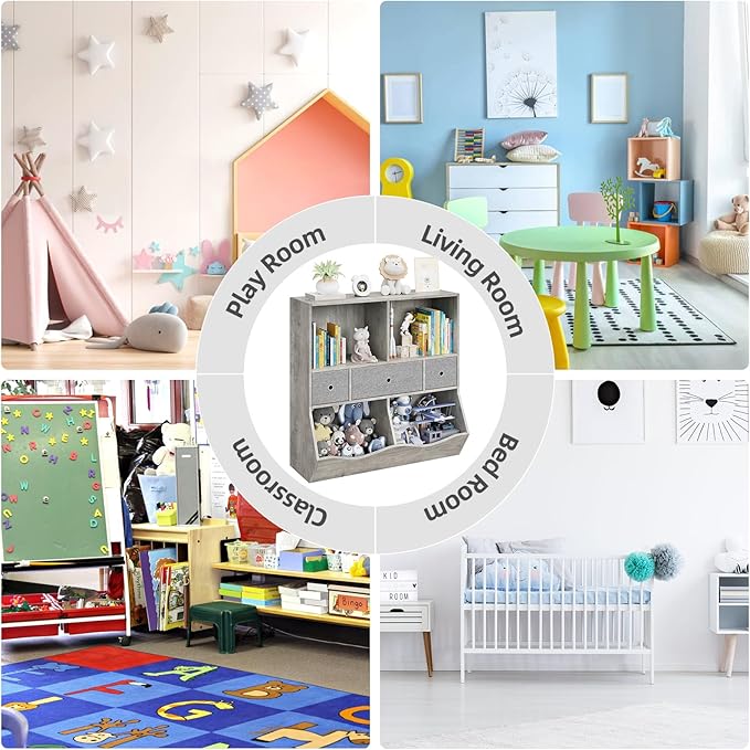 IDEALHOUSE 7-Cubby Large Kids Toy Storage Organizer, Children Wood Bookcase and - Image 8