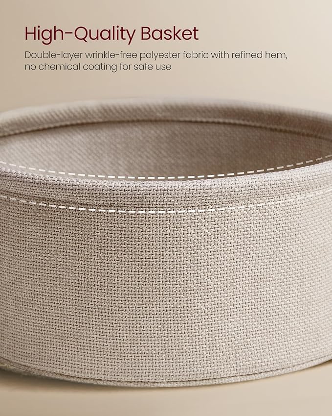 VASAGLE Side Table with Charging Station, Round End Table with Fabric Basket - Image 7
