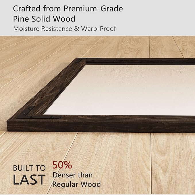 VocalStar Black Wood Framed Mirror 28 x 40 Inch, Rustic Natural Black Wooden - Image 3