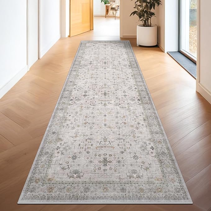 Light Gray Washable 2x8 Hallway Runners, Kitchen Runner Rug, Non-Slip & Stain - Image 6