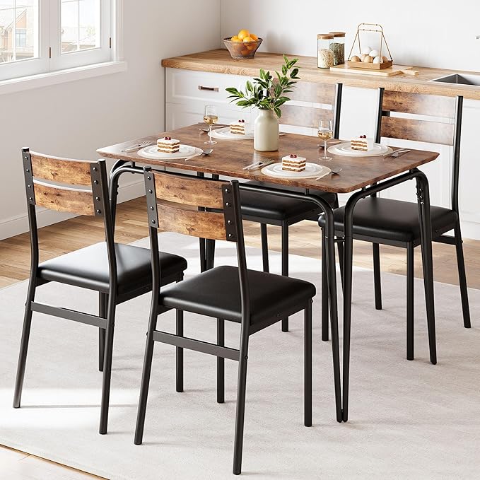 Dining Table for 4, Small Table and Chairs Set of 4, Square Dinette Set for 4 by GarveeHome