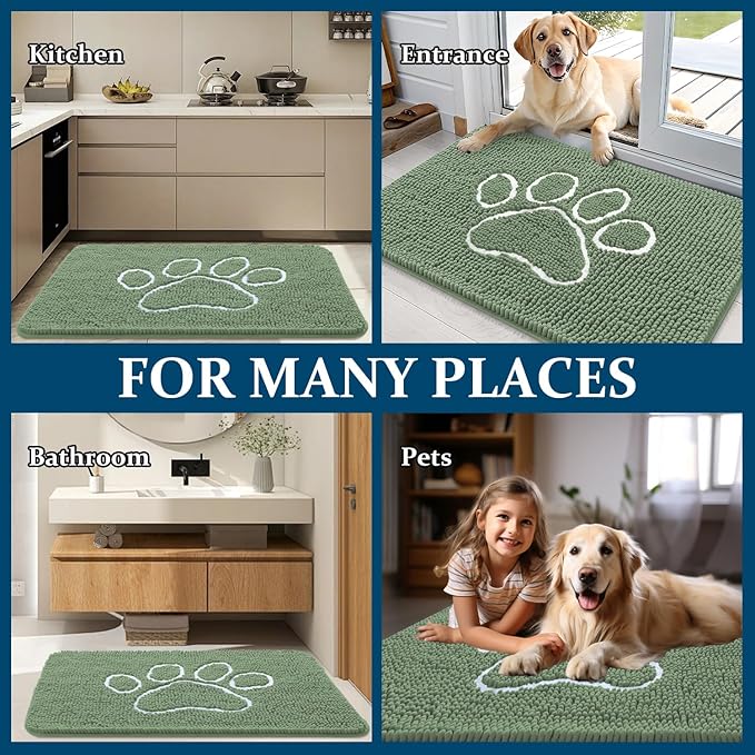 OLANLY Door Mat for Muddy Dog Paws 30x20, Absorbent Chenille Doormat - Image 8