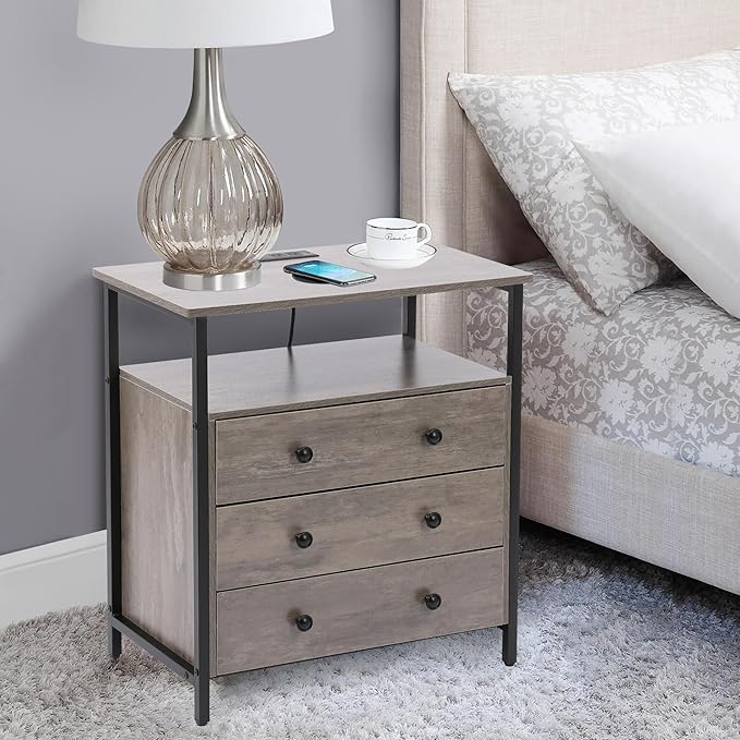 3 Wooden Drawers Night Stand, 27 Inch Wide Nightstand - Image 2