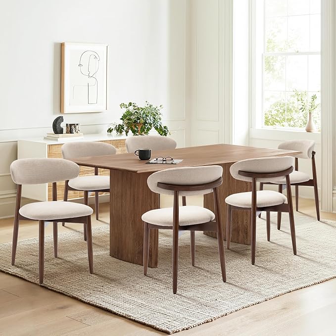 COLAMY Wooden Dining Chairs Set of 4, Modern Fabric Upholstered Kitchen Side - Image 7